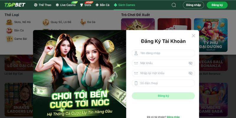 Cách đăng ký tài khoản đơn giản tại TOPBET